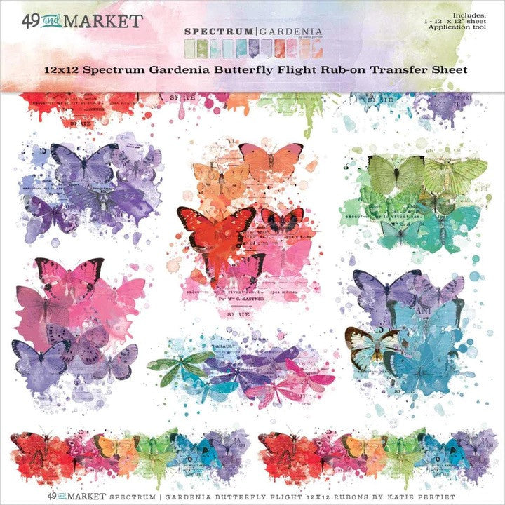 49 and Market Spectrum Gardenia Butterfly Flight 12x12 Rub On Transfer Sheet